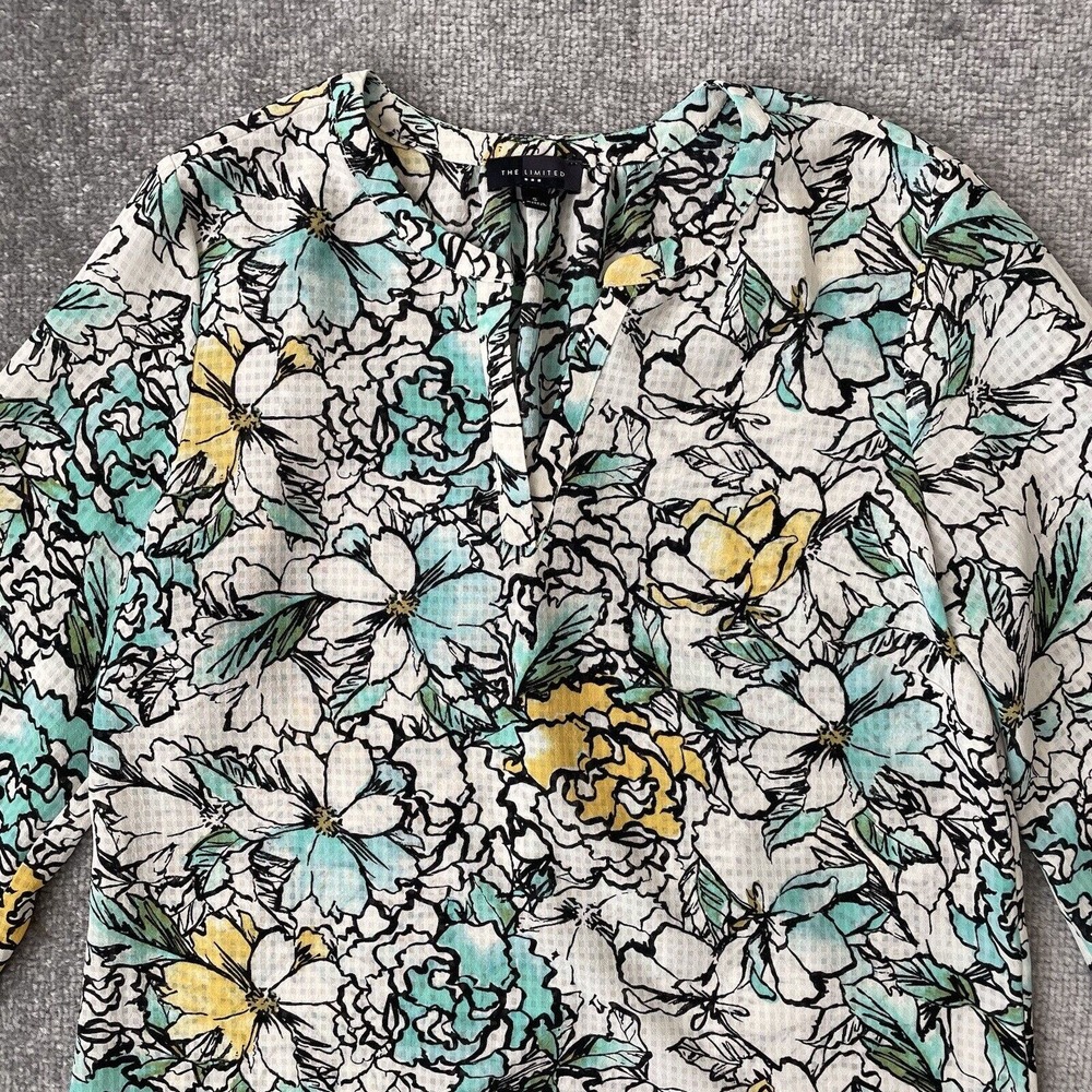 The Limited Shirt Womens Small Cream Black Floral Blouse Lightweight Flowy - Picture 2 of 7